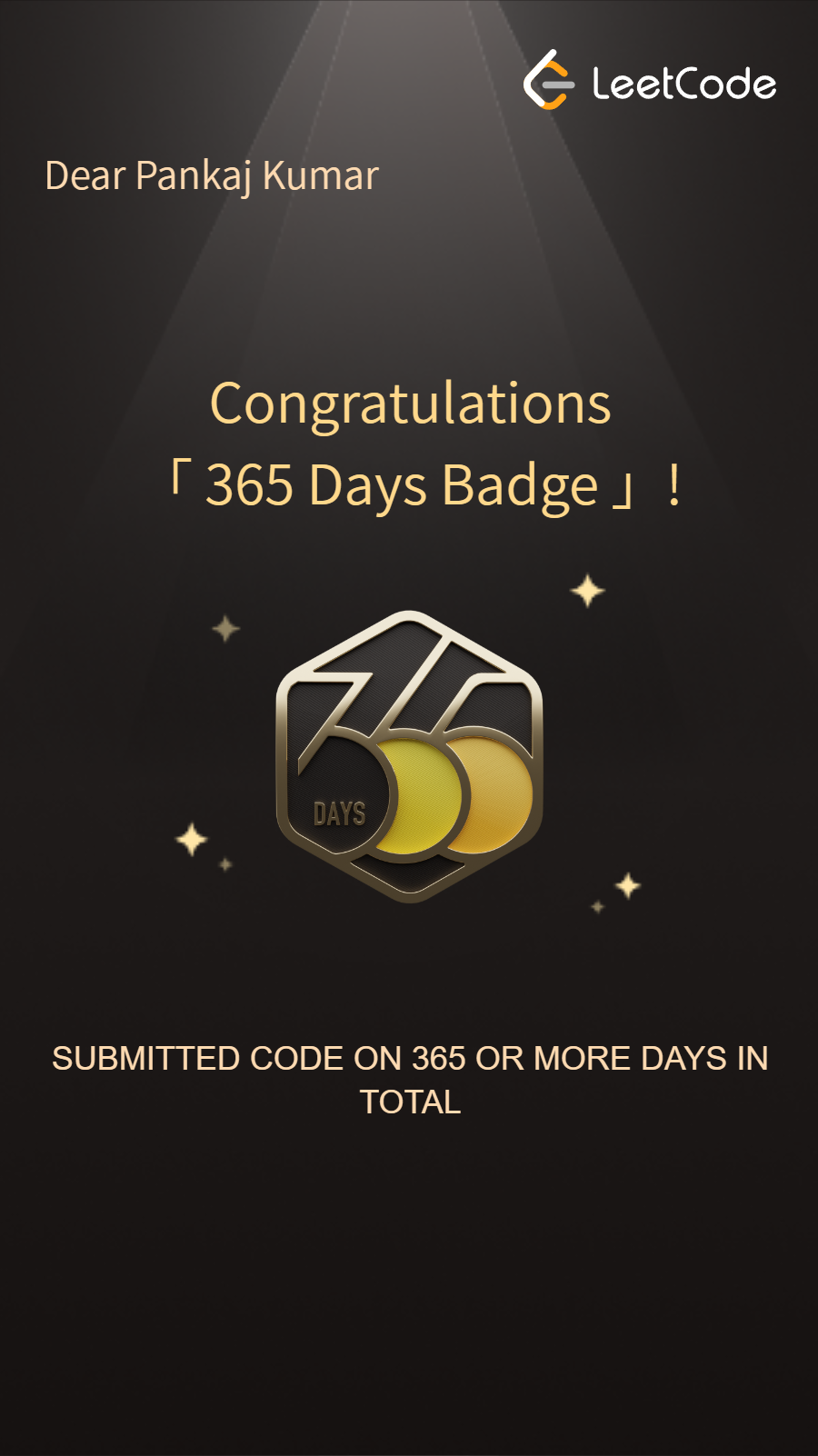 LeetCode 365 Days Streak Badge